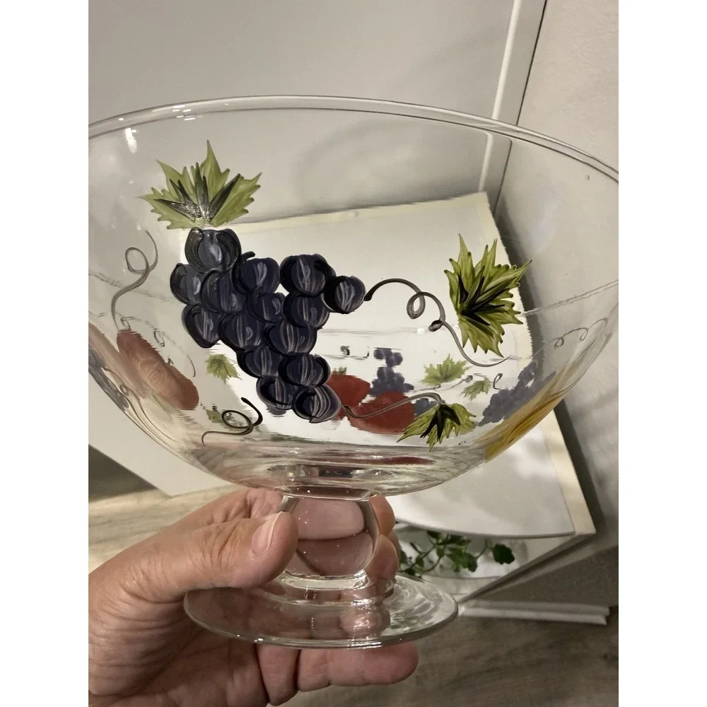 Vintage Victradco Hand Painted Fruit Grove Pedestal Bowl 9